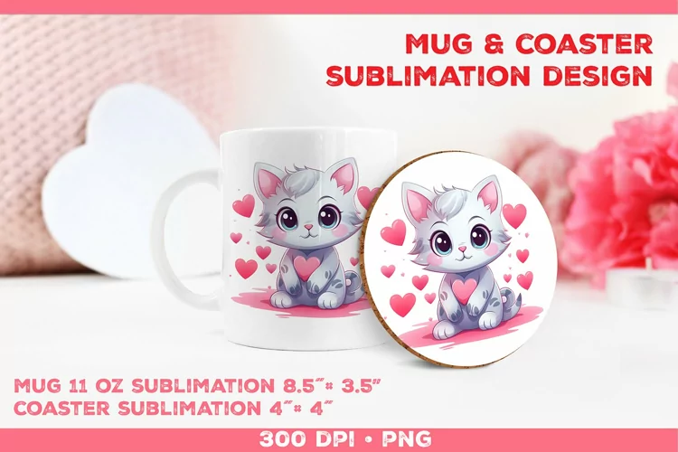 Cute Adorable Kitten Mug and Coaster Sublimation Design