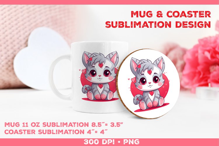 Cute Adorable Kitten Mug and Coaster Sublimation Design example image 1