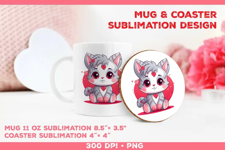 Cute Adorable Kitten Mug and Coaster Sublimation Design