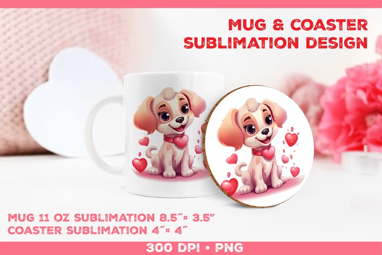 Cute Adorable Puppy Mug and Coaster Sublimation Design example image 1