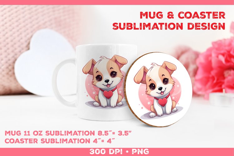Cute Adorable Puppy Mug and Coaster Sublimation Design example image 1