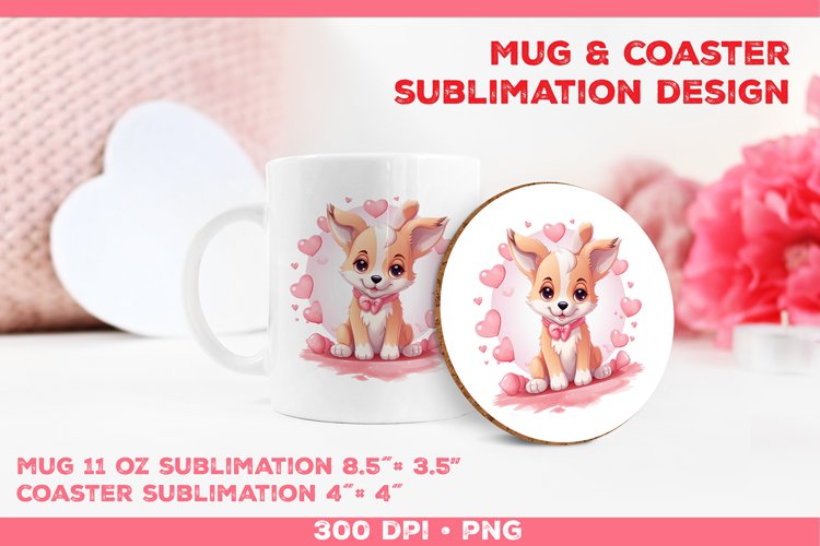 Cute Adorable Puppy Mug and Coaster Sublimation Design example image 1