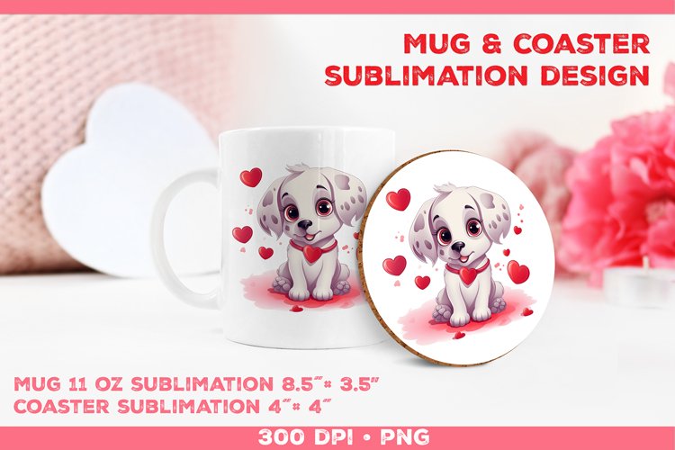 Cute Adorable Puppy Mug and Coaster Sublimation Design example image 1
