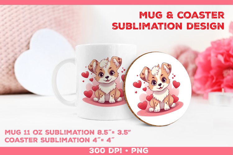 Cute Adorable Puppy Mug and Coaster Sublimation Design example image 1