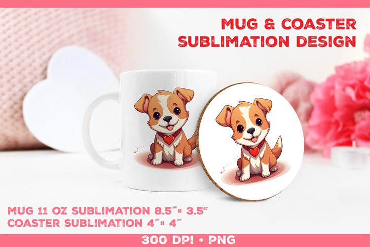 Cute Adorable Puppy Mug and Coaster Sublimation Design example image 1