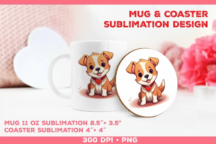 Cute Adorable Puppy Mug and Coaster Sublimation Design