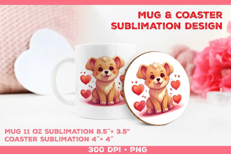 Cute Adorable Puppy Mug and Coaster Sublimation Design