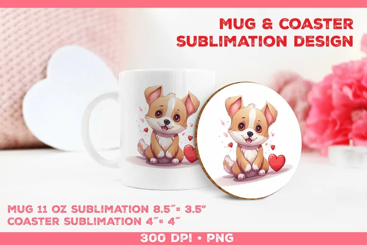 Cute Adorable Puppy Mug and Coaster Sublimation Design