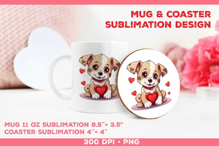 Cute Adorable Puppy Mug and Coaster Sublimation Design