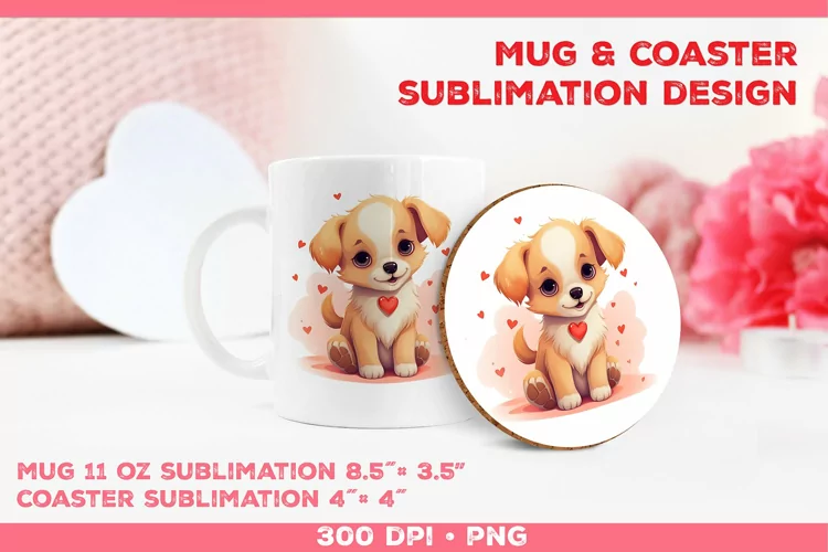 Cute Adorable Puppy Mug and Coaster Sublimation Design