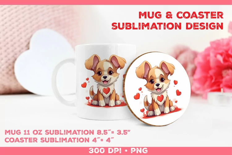 Cute Adorable Puppy Mug and Coaster Sublimation Design