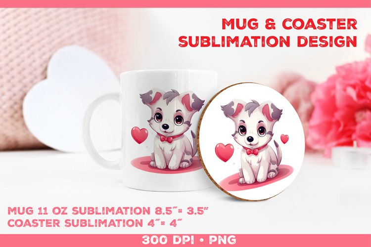 Cute Adorable Puppy Mug and Coaster Sublimation Design example image 1