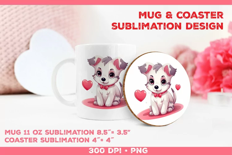 Cute Adorable Puppy Mug and Coaster Sublimation Design