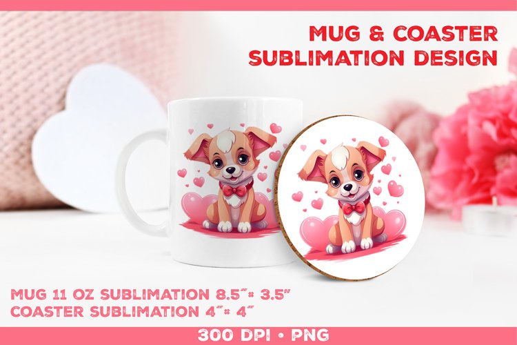 Cute Adorable Puppy Mug and Coaster Sublimation Design example image 1