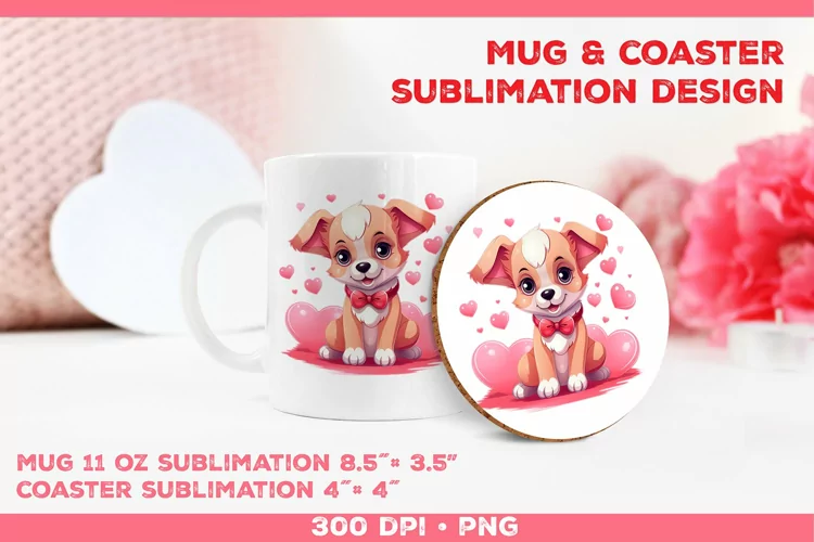 Cute Adorable Puppy Mug and Coaster Sublimation Design