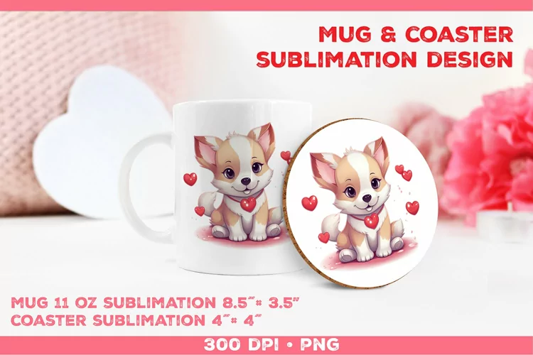 Cute Adorable Puppy Mug and Coaster Sublimation Design