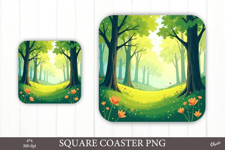 Spring Forest Nature PNG. Green Grass Coaster PNG example image 1