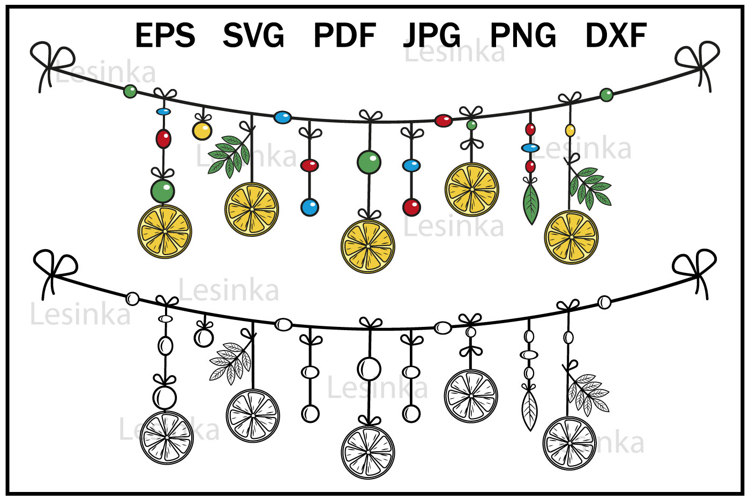 Festive garland with oranges in boho style, svg
