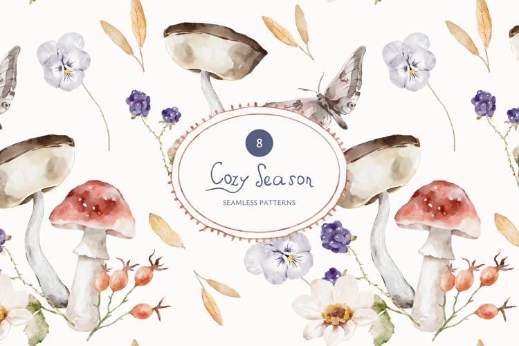 Cozy Season Watercolor Seamless Patterns