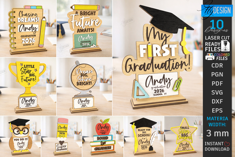 Personalized Kids Graduation Award Laser Cut | Grad 2026 SVG