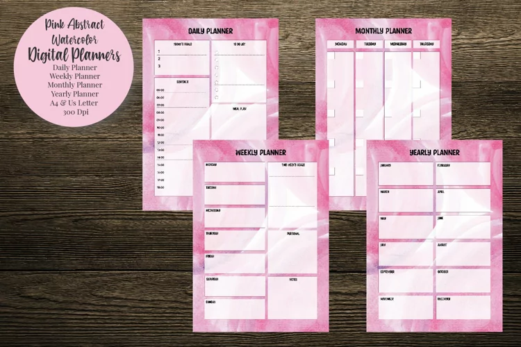 Pink Abstract Watercolor Digital Planners
