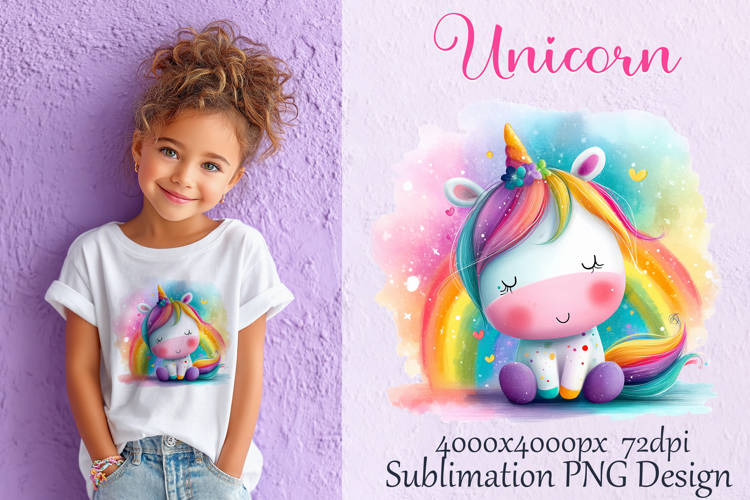 Cute Unicorn Kawaii for T-Shirt Sublimation PNG Printable