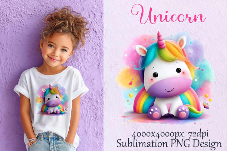 Cute Unicorn Kawaii for T-Shirt Sublimation PNG Printable