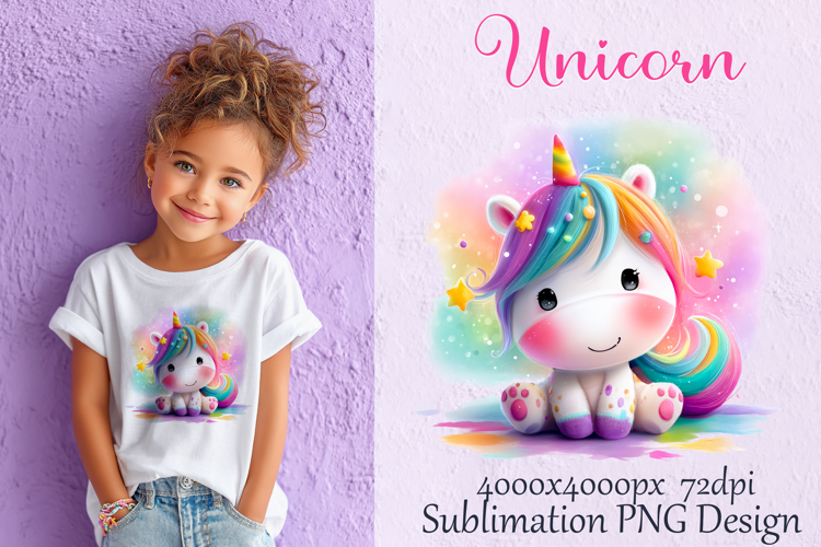 Cute Unicorn Kawaii for T-Shirt Sublimation PNG Printable