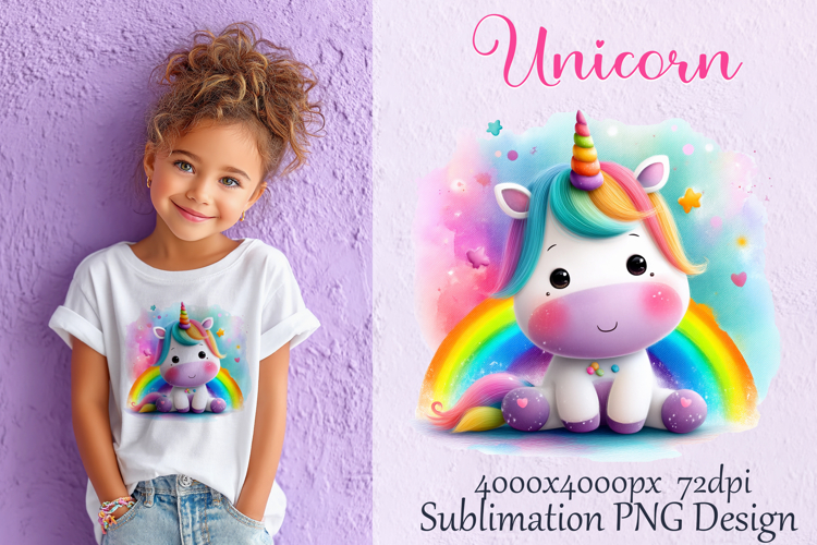 Cute Unicorn Kawaii for T-Shirt Sublimation PNG Printable