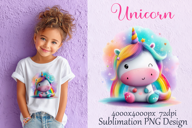 Cute Unicorn Kawaii for T-Shirt Sublimation PNG Printable