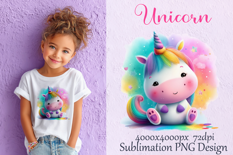 Cute Unicorn Kawaii for T-Shirt Sublimation PNG Printable