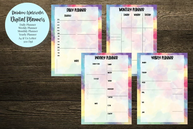 Rainbow Watercolor Digital Planners