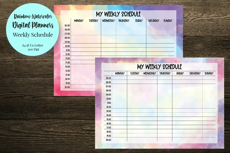 Rainbow Watercolor Weekly Schedule Digital Planners