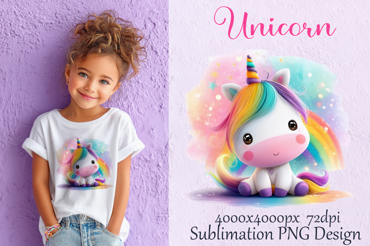 Cute Unicorn Kawaii for T-Shirt Sublimation PNG Printable