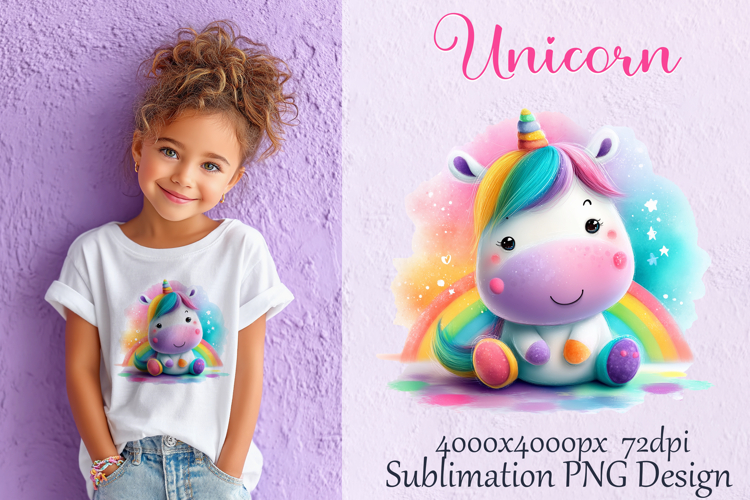 Cute Unicorn Kawaii for T-Shirt Sublimation PNG Printable