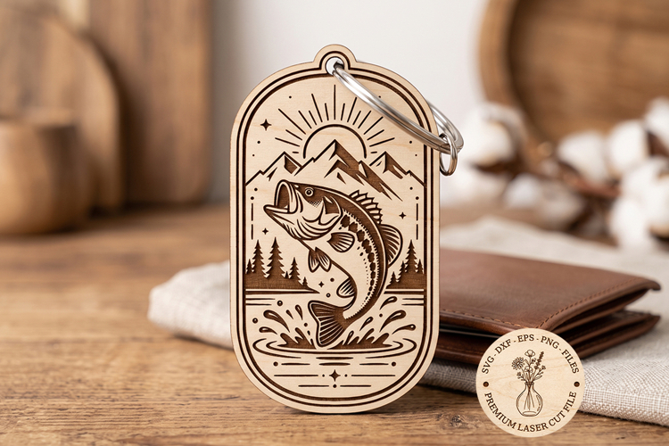Bass Fishing Keychain SVG | Laser Cut Wooden Keychain File