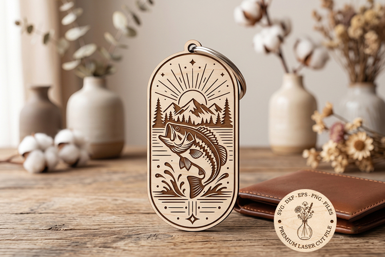Bass Fishing Keychain SVG | Laser Cut Wooden Keychain File
