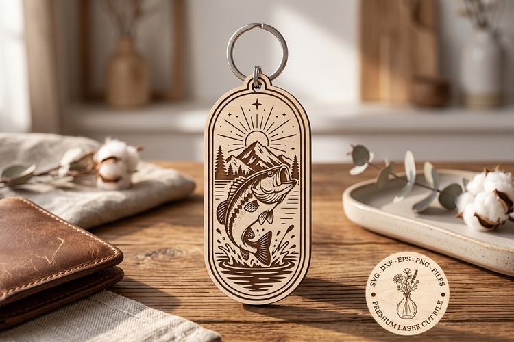 Bass Fishing Keychain SVG | Laser Cut Wooden Keychain File