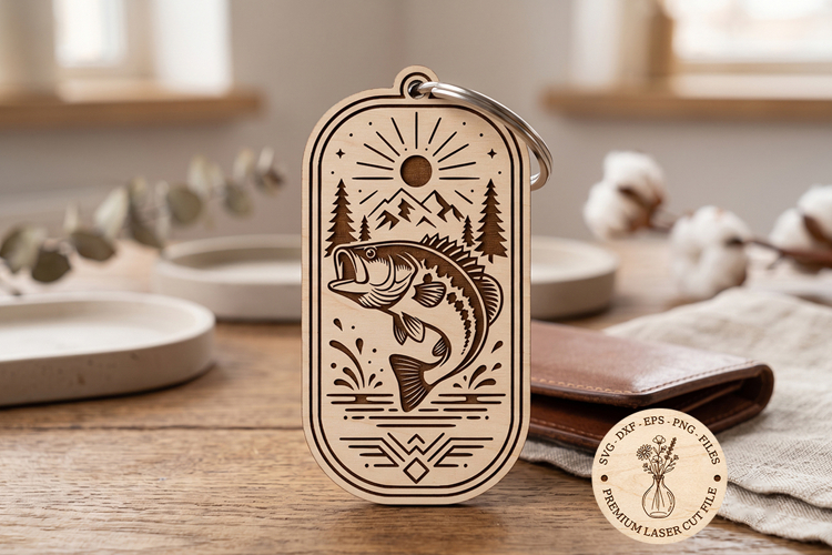 Bass Fishing Keychain SVG | Laser Cut Wooden Keychain File