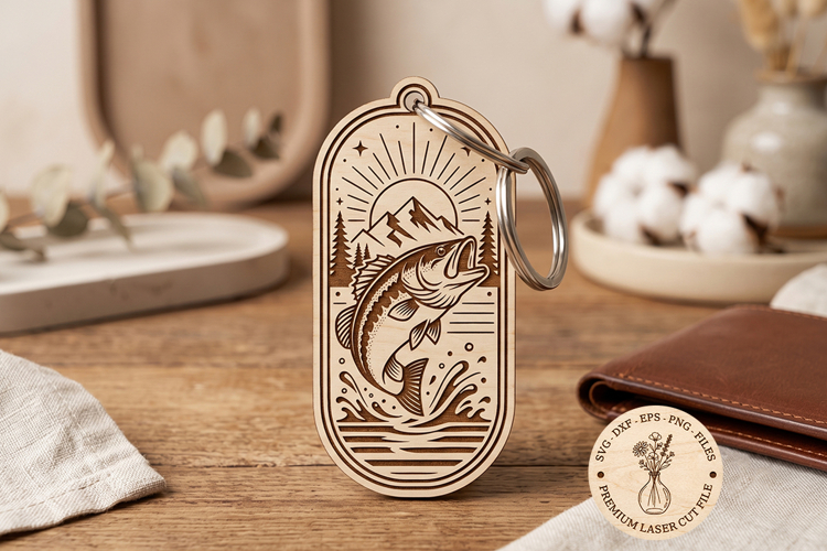 Bass Fishing Keychain SVG | Laser Cut Wooden Keychain File