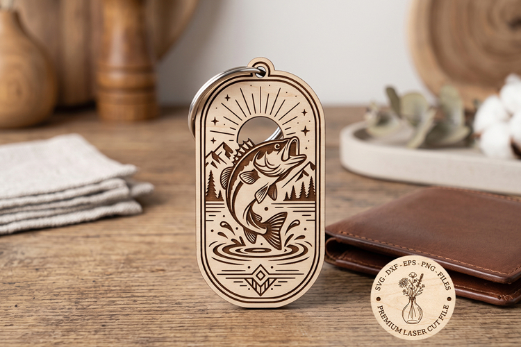 Bass Fishing Keychain SVG | Laser Cut Wooden Keychain File