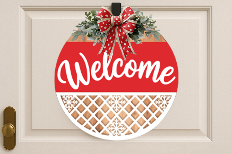 Christmas Welcome Sign SVG | Round Door Hanger Design