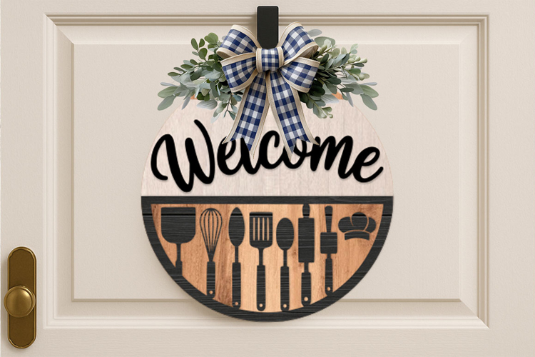 Kitchen Welcome Sign SVG | Chef Utensil Round Door Hanger
