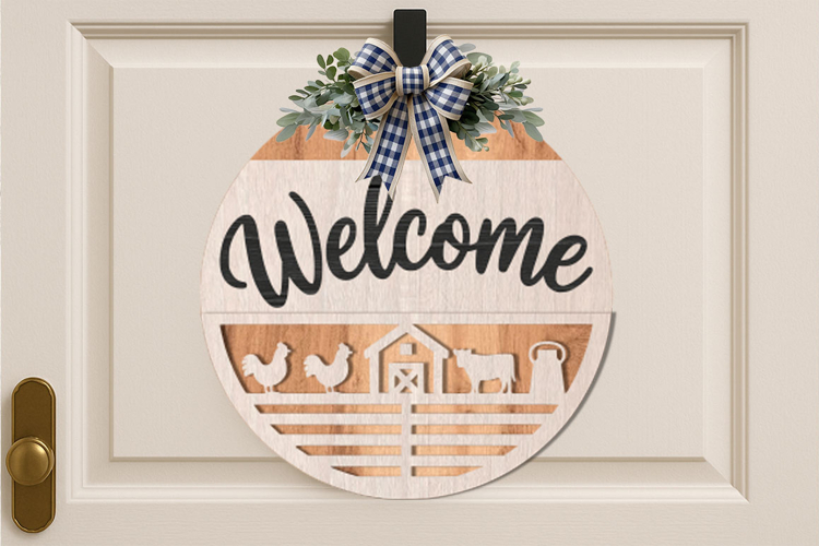 Farmhouse Welcome Sign SVG | Round Door Hanger Design