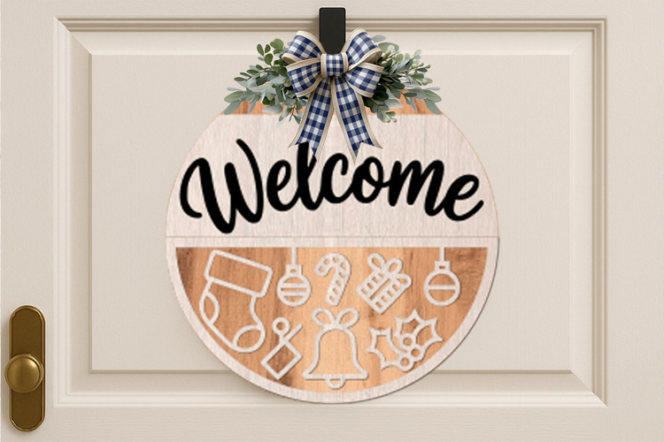 Christmas Welcome Sign SVG | Round Door Hanger Design
