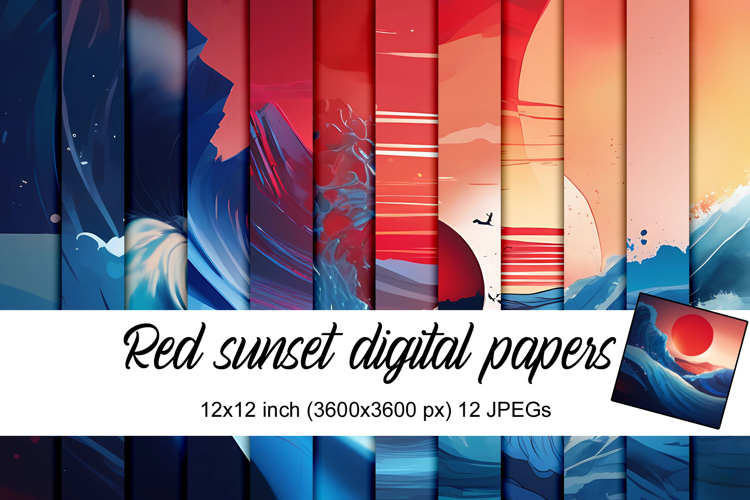 Red Sunset Digital Papers