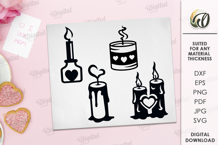 Valentines Day Elements. Romantic Candles Elements SVG