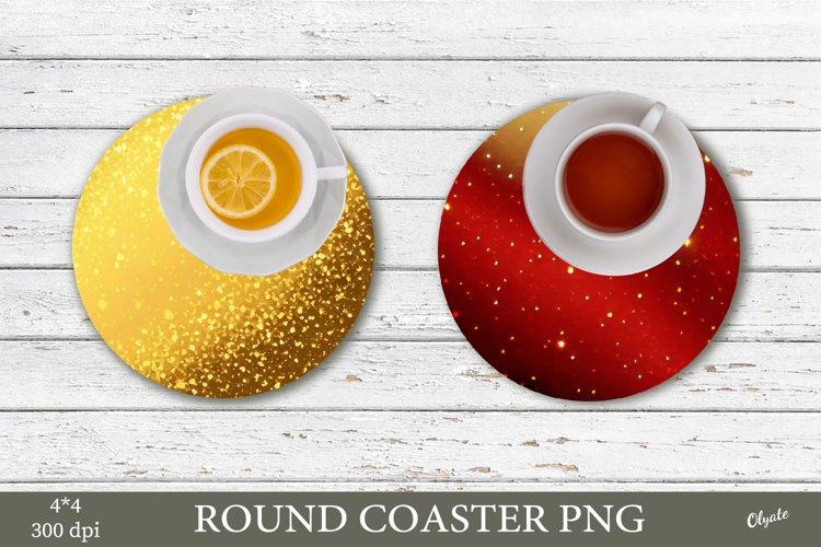 Round Coaster PNG. Christmas Gold and Red Sequins PNG