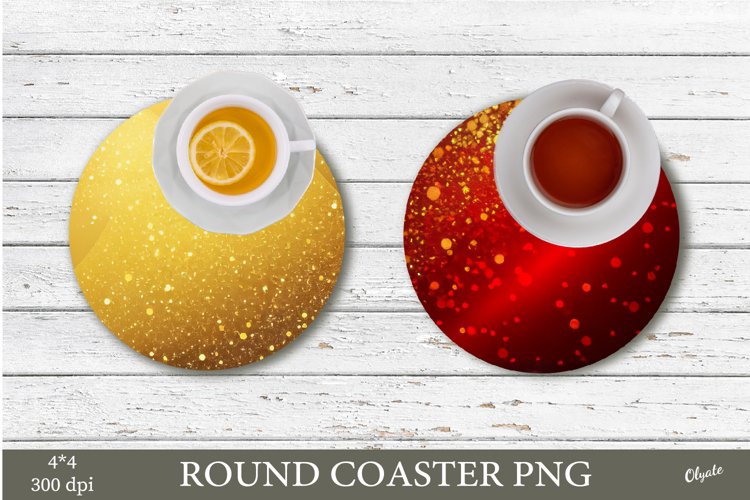 Gold and Red Sequins Coaster PNG. Round Coaster Sublimation