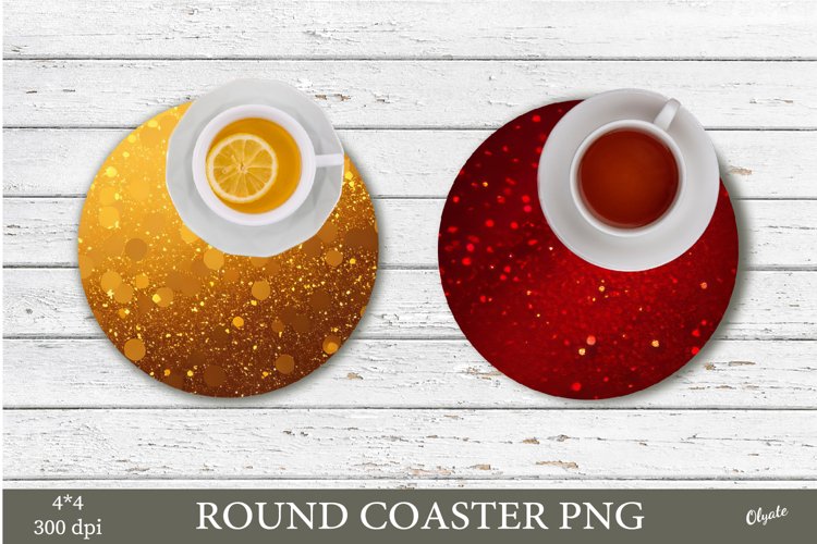 Round Coaster PNG. Christmas Gold and Red Sequins Sublimatio